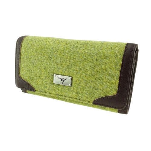 Ladies Authentic Harris Tweed Lime Green Tweed Long Purse