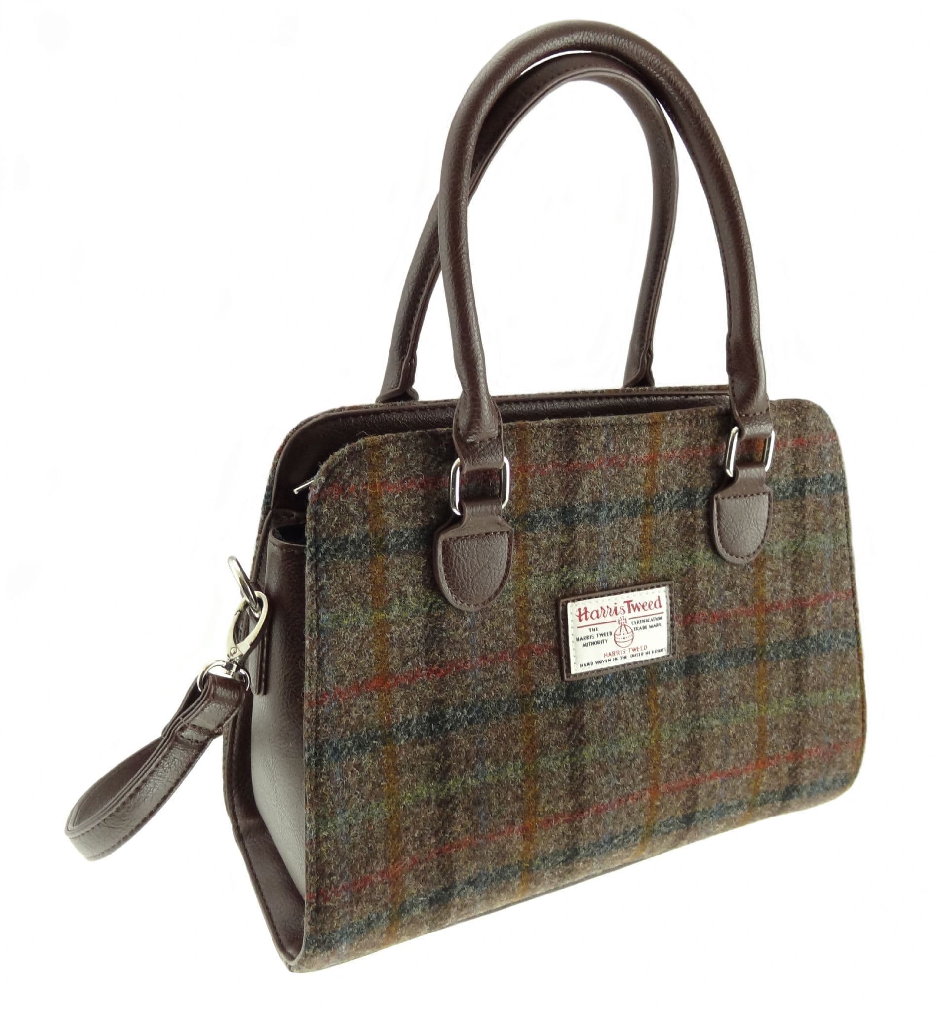 Ladies Authentic Harris Tweed Midi Tote Findhorn Bag Brown Check