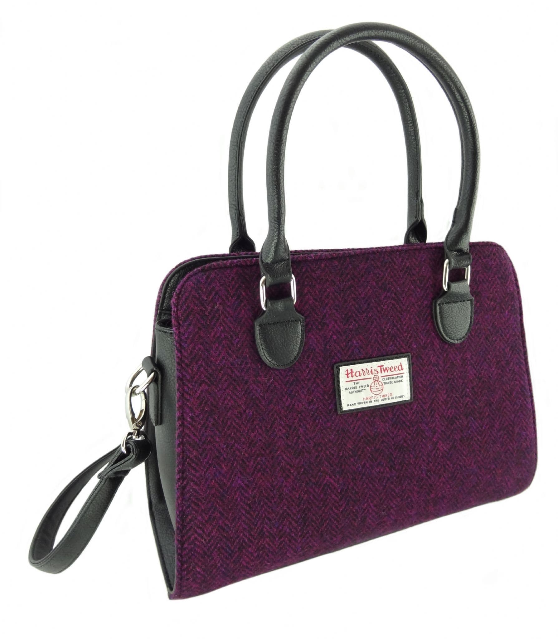 Ladies Authentic Harris Tweed Midi Tote Findhorn Bag Burgundy Herringbone