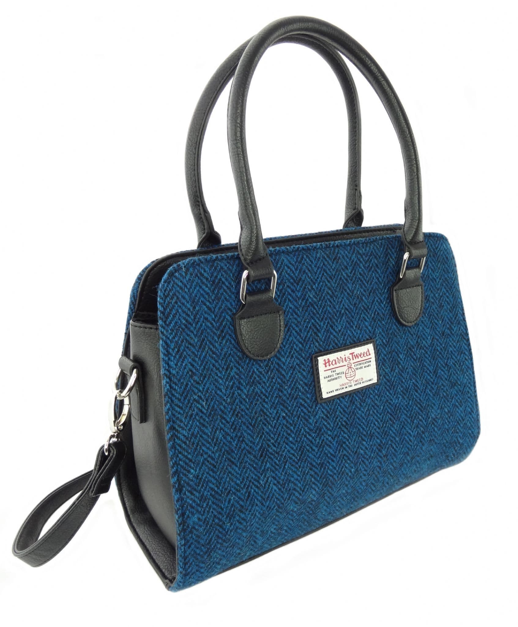 Ladies Authentic Harris Tweed Midi Tote Findhorn Bag Deep Blue Herringbone