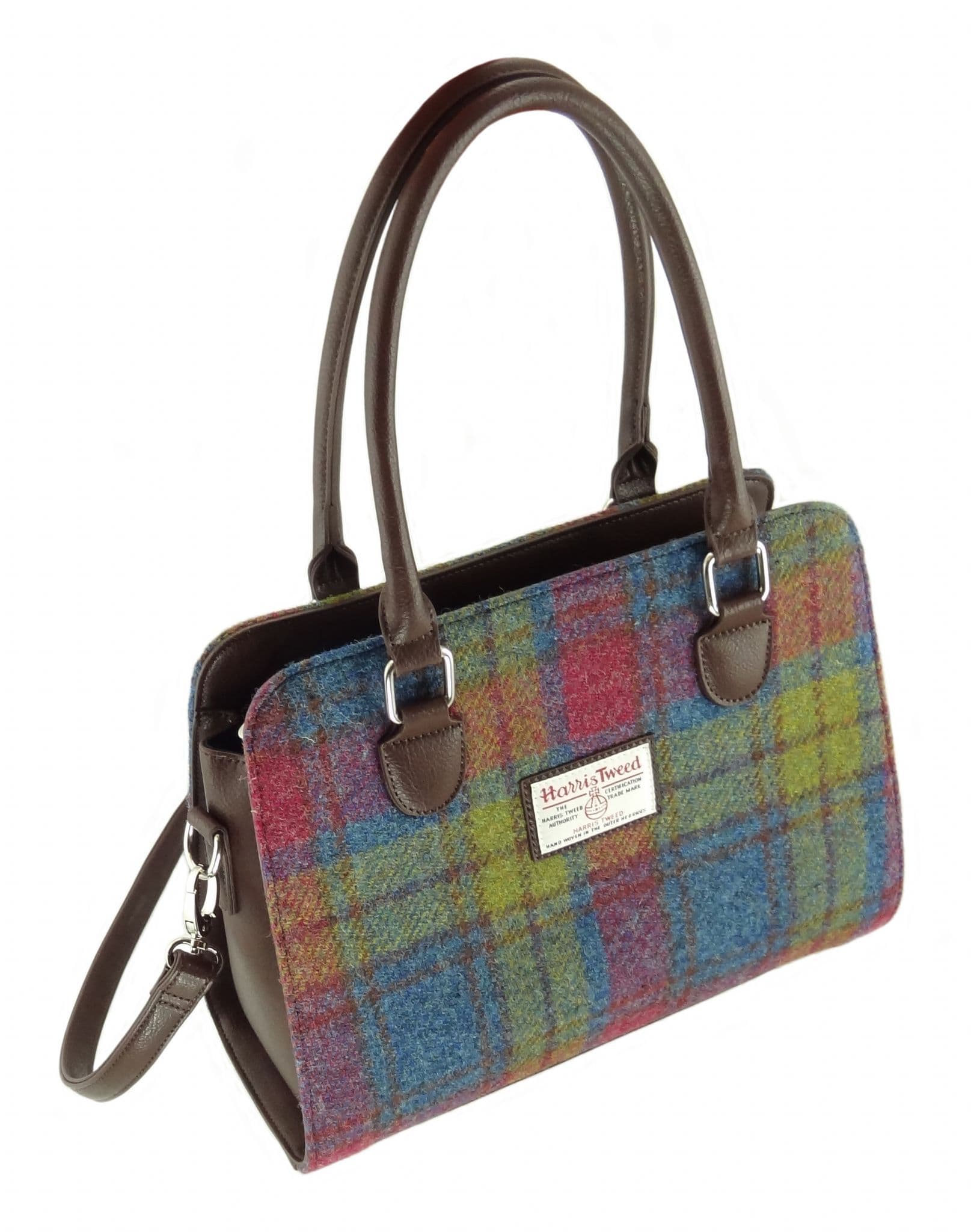 Ladies Authentic Harris Tweed Midi Tote Findhorn Bag Multi Colour Tartan