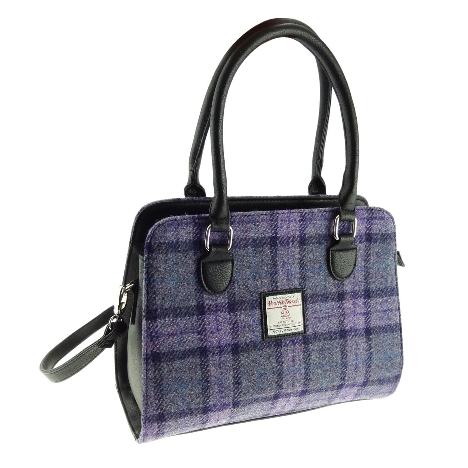 Ladies Authentic Harris Tweed Midi Tote Findhorn Bag Purple Check