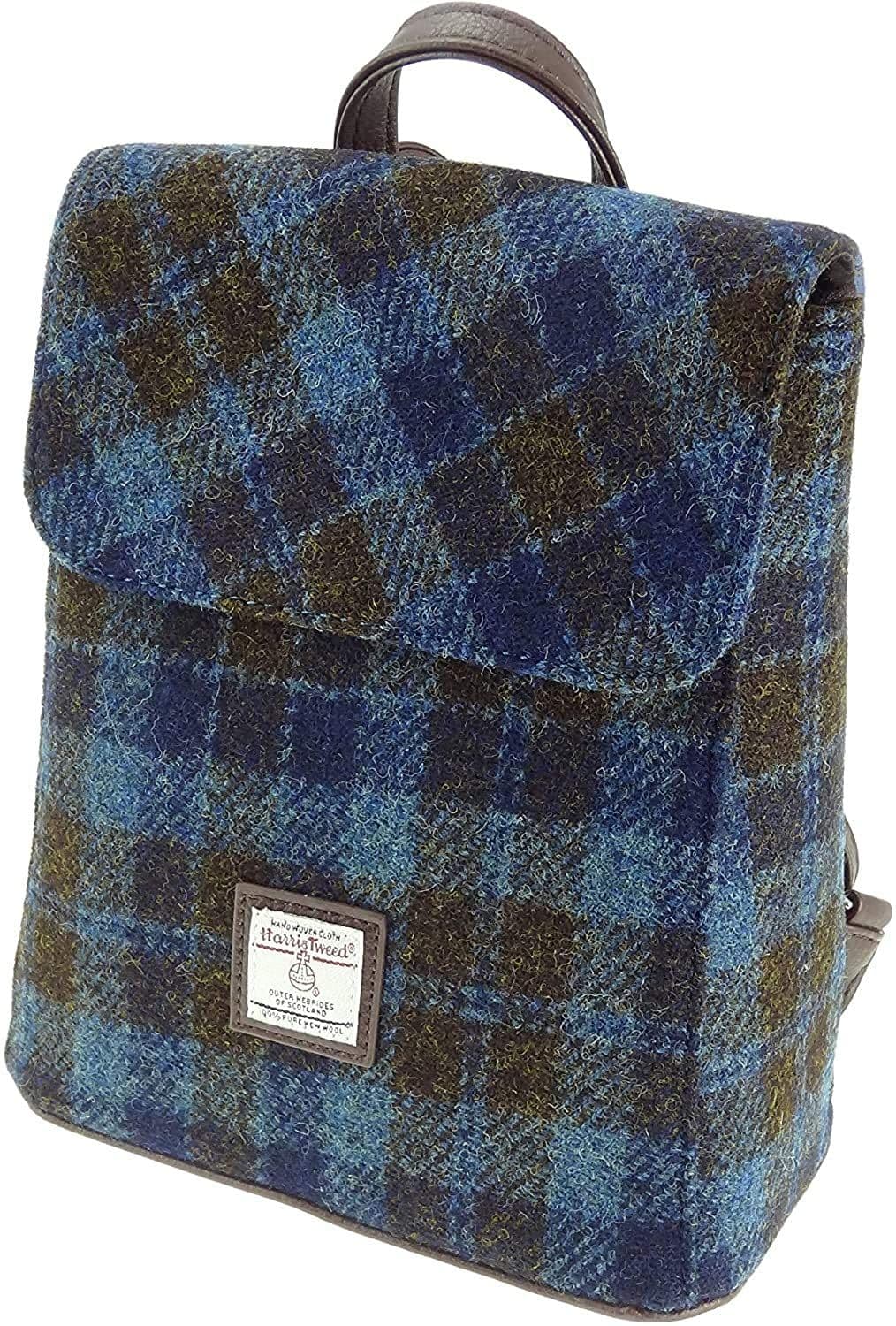 Ladies Authentic Harris Tweed Mini Backpack Blue/Brown Check