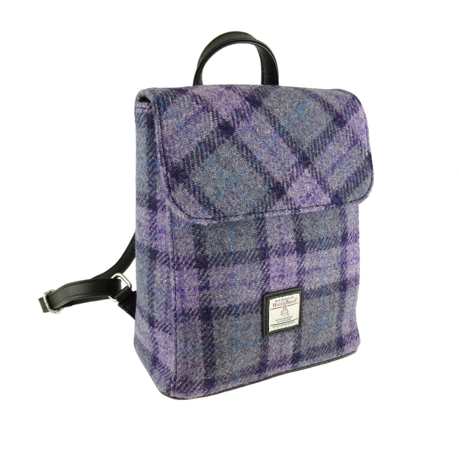 Ladies Authentic Harris Tweed Mini Backpack Bold Purple Check
