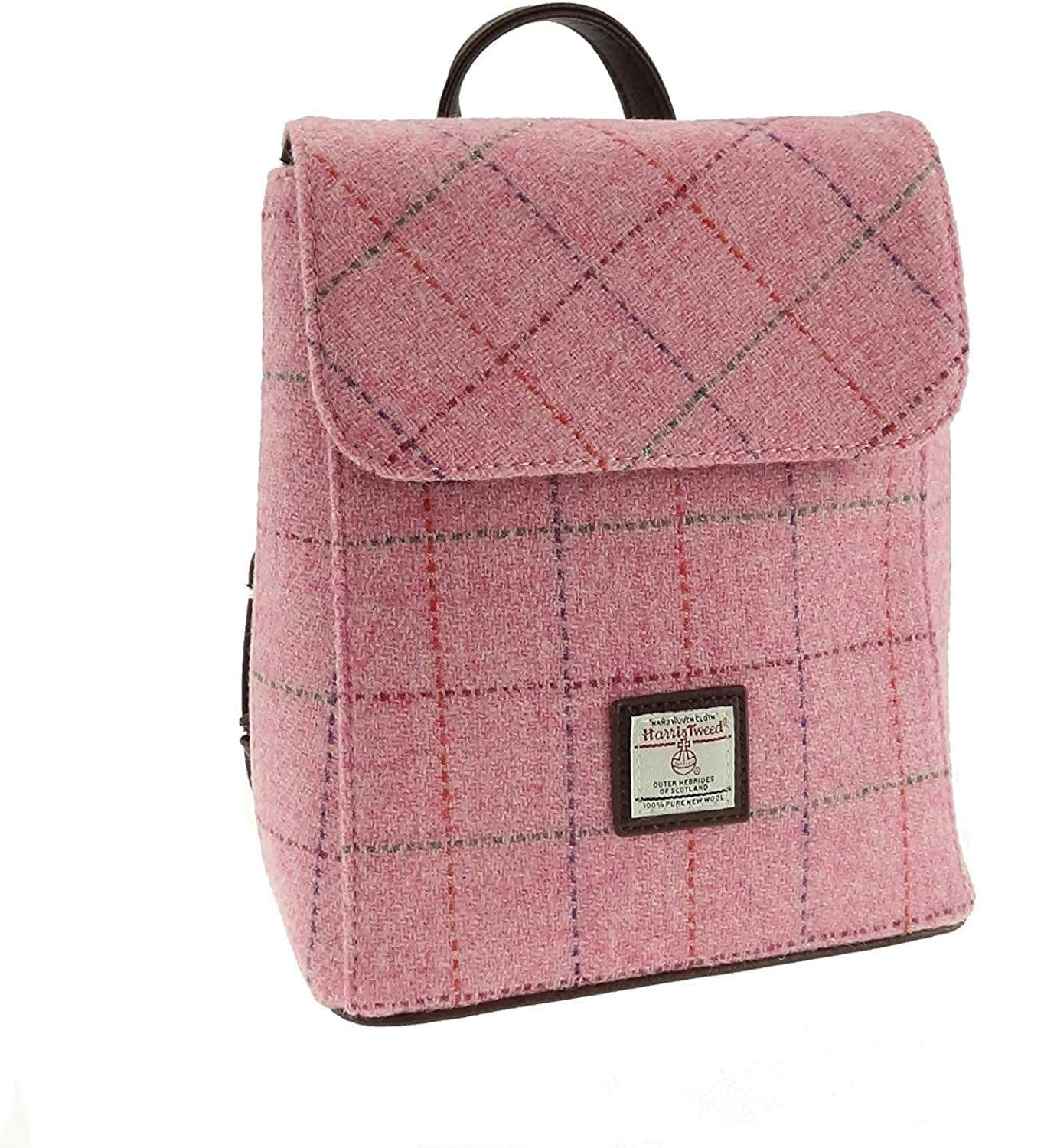Ladies Authentic Harris Tweed Mini Backpack Bright Pink With Overcheck