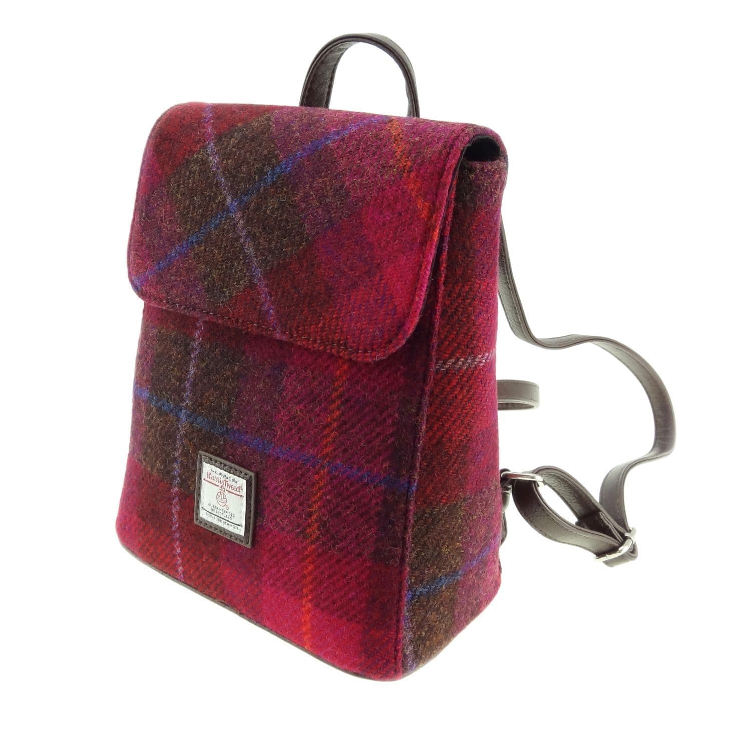Ladies Authentic Harris Tweed Mini Backpack Deep Pink Tartan