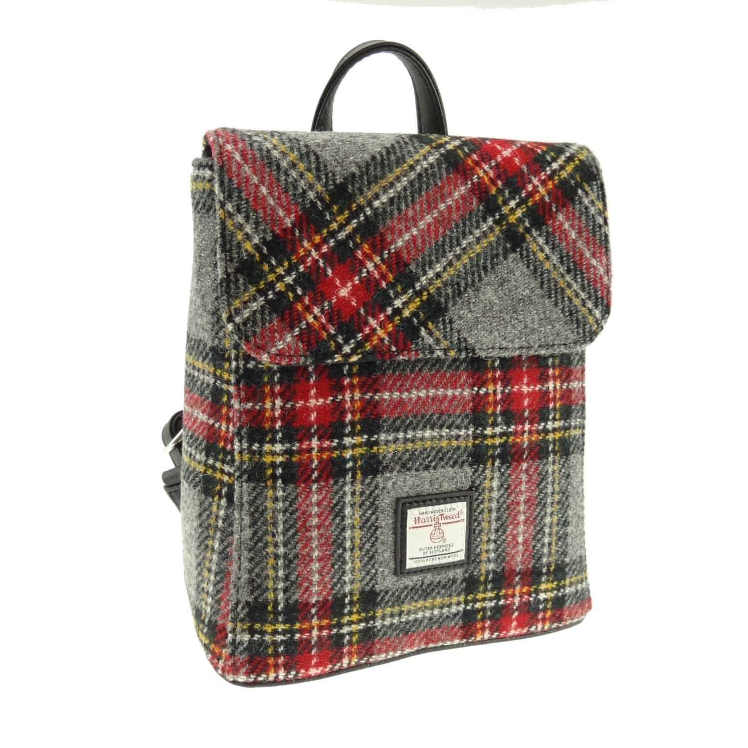 Ladies Authentic Harris Tweed Mini Backpack Grey & Red Tartan