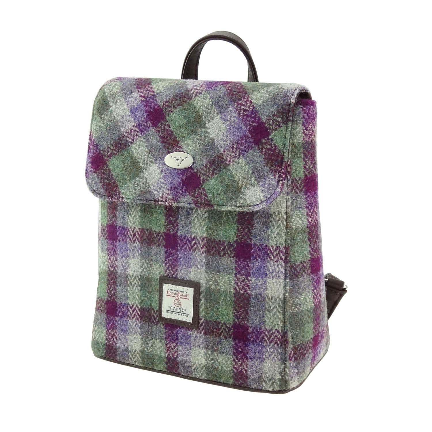 Ladies Authentic Harris Tweed Mini Backpack in Green Small Check