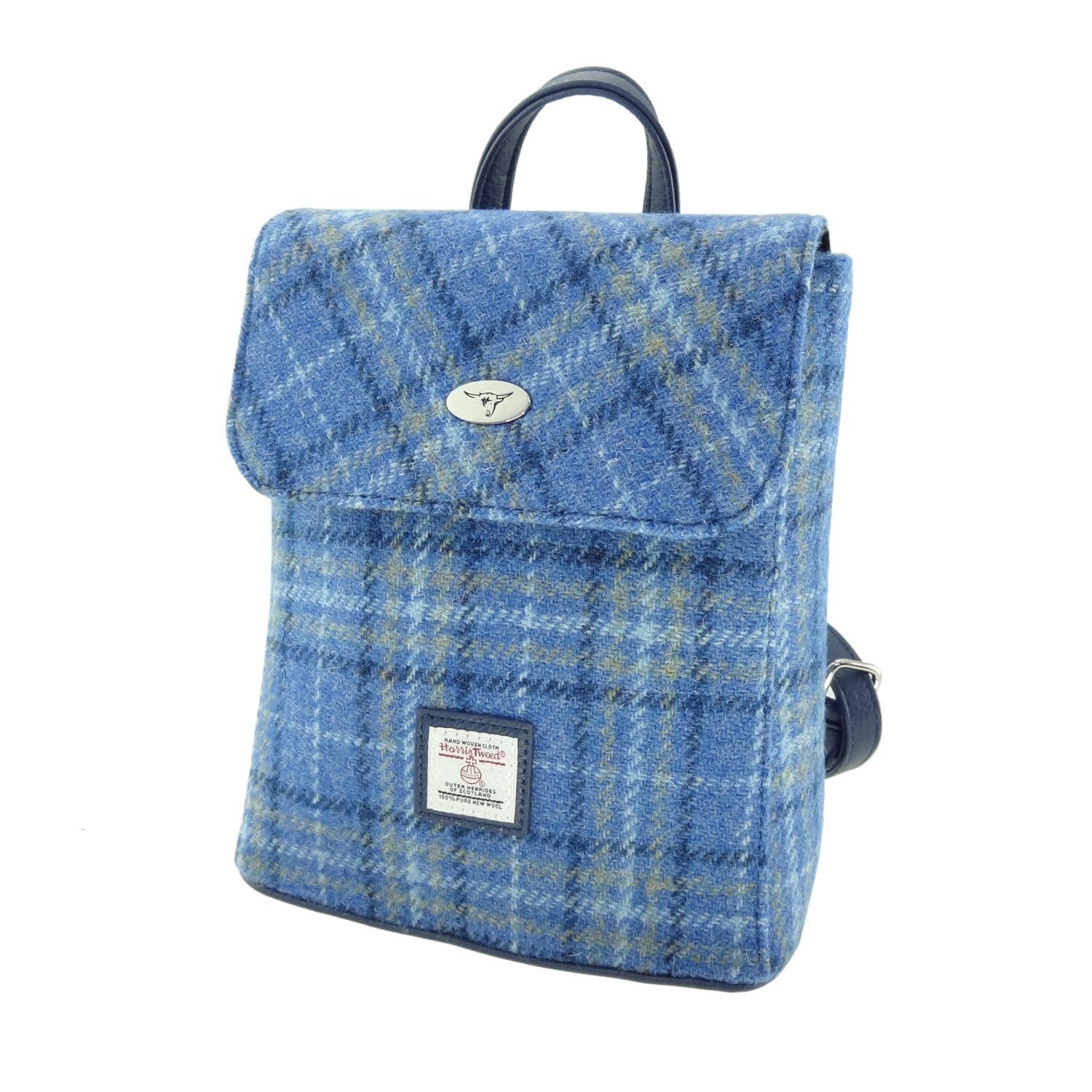 Ladies Authentic Harris Tweed Mini Backpack Light Blue Check