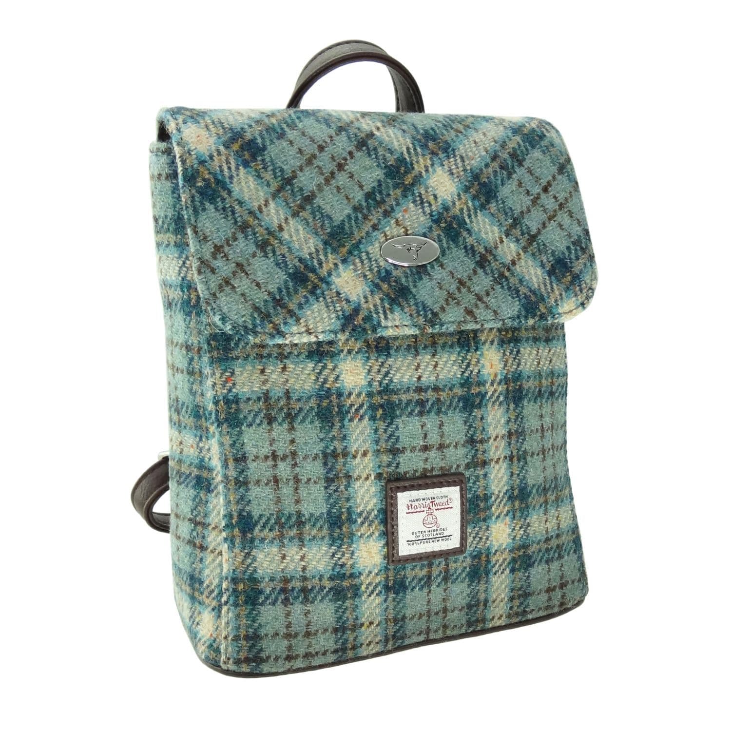 Ladies Authentic Harris Tweed Mini Backpack Light Green Check