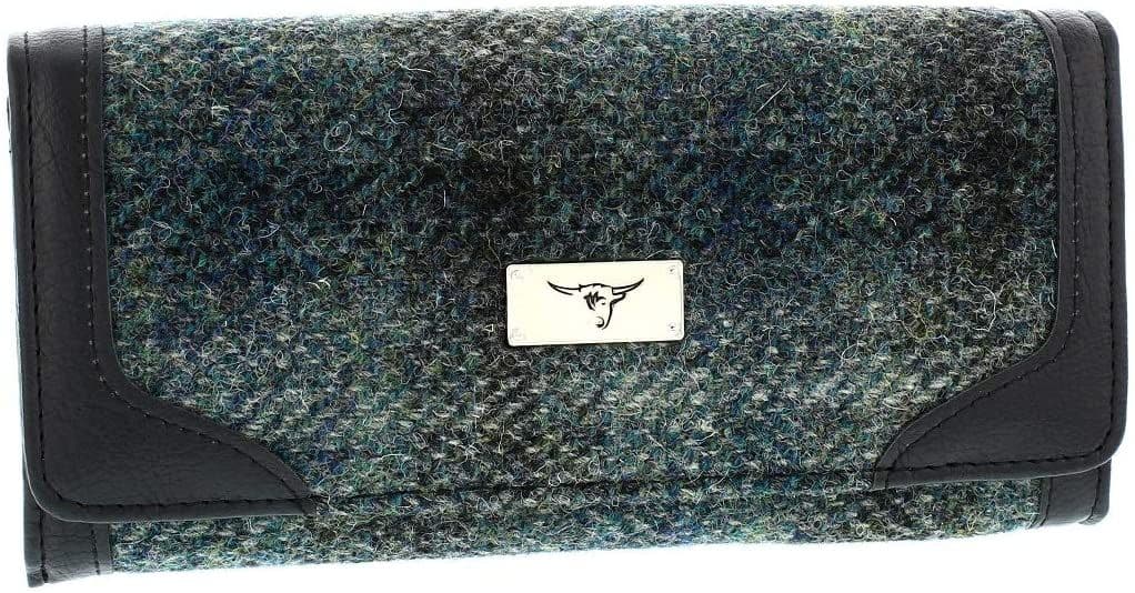 Ladies Authentic Harris Tweed Moss Green Long Purse