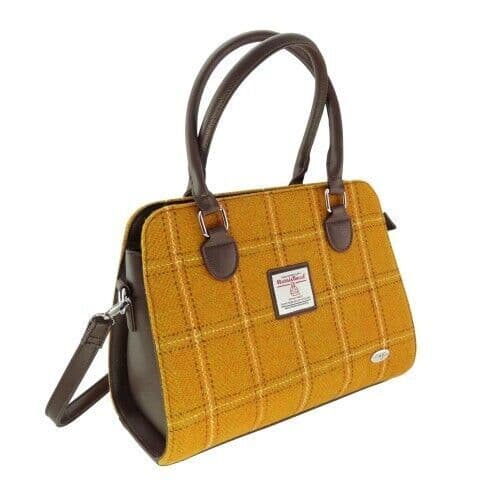 Ladies Authentic Harris Tweed Mustard Overcheck Midi Tote Handbag