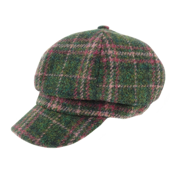 Ladies Authentic Harris Tweed One Size Baker Boy Cap Green Check