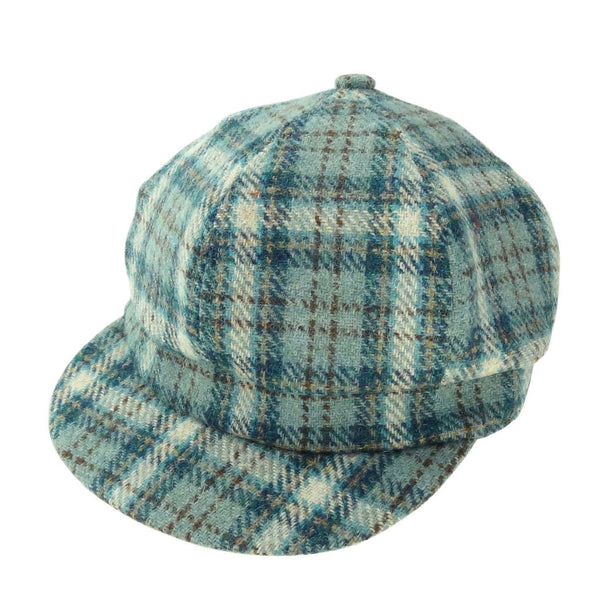 Ladies Authentic Harris Tweed One Size Baker Boy Cap  Light Green Check