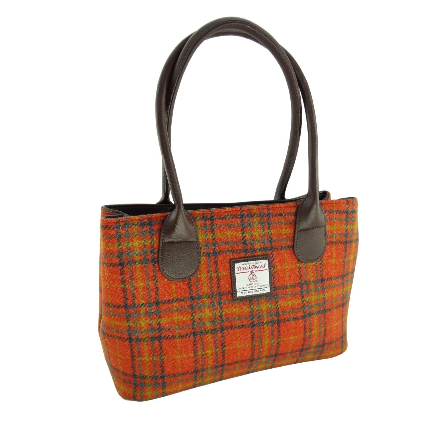 Ladies Authentic Harris Tweed Orange Check Classic Handbag