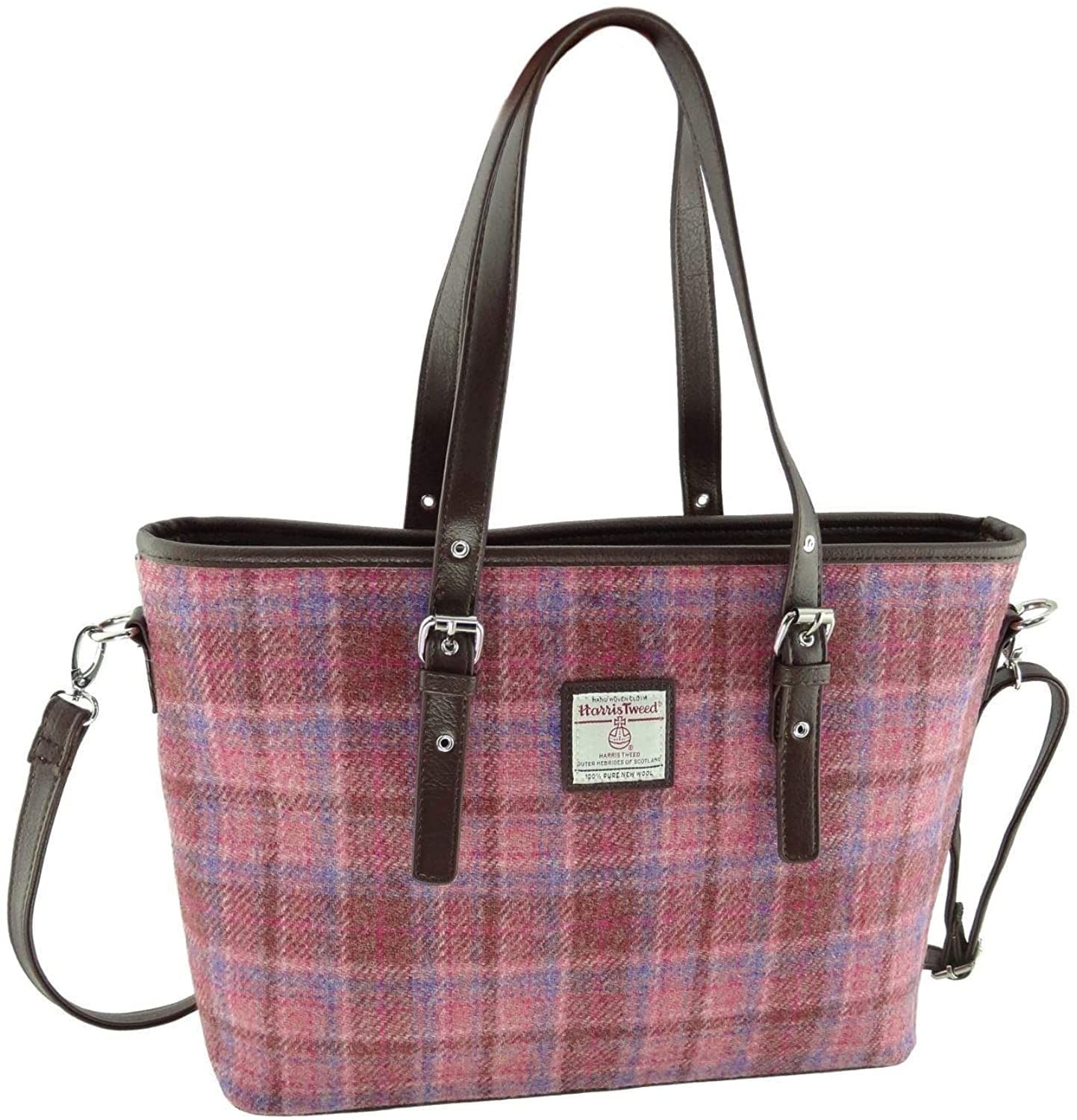 Ladies Authentic Harris Tweed Pink Check Large Tote Bag