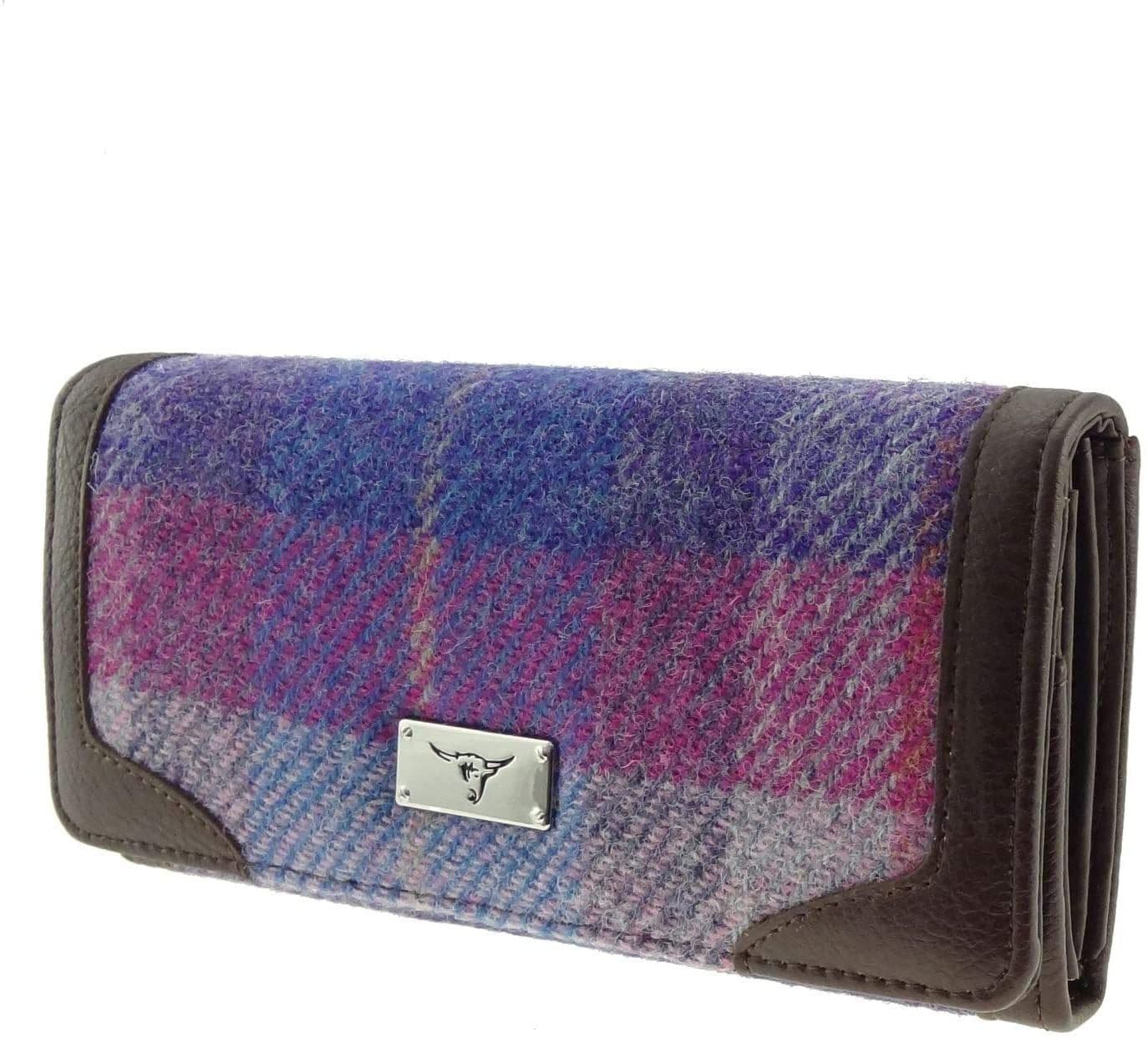 Ladies Authentic Harris Tweed Pink & Purple Check Long Purse