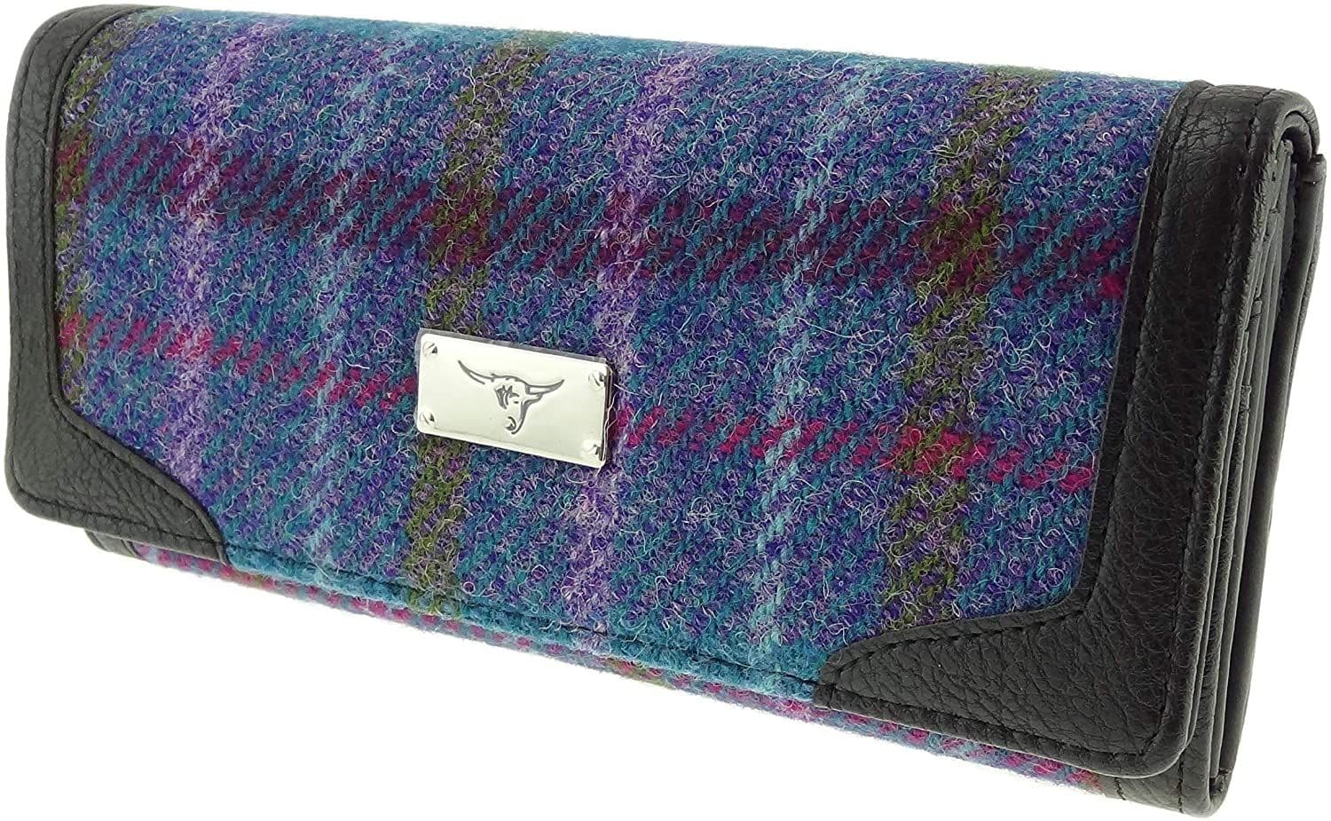 Ladies Authentic Harris Tweed Purple Multi Check Long Purse