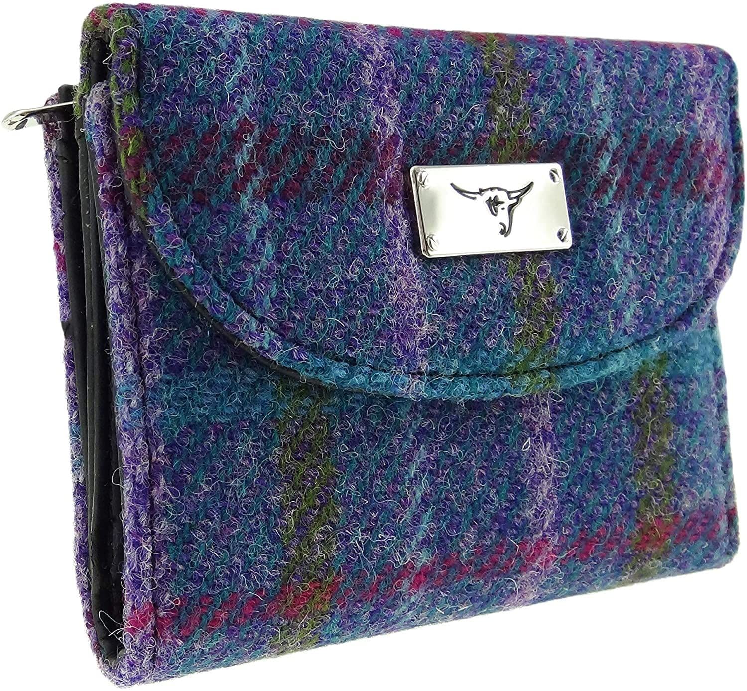 Ladies Authentic Harris Tweed Purple Multi Check Short Purse