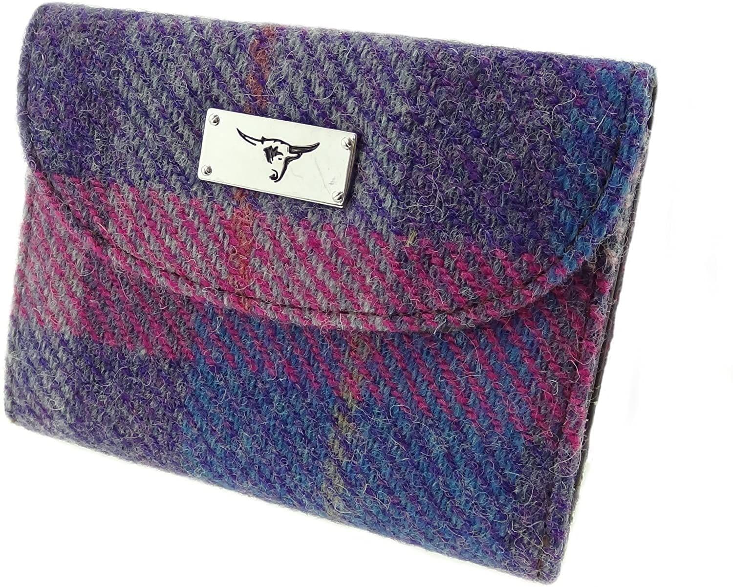 Ladies Authentic Harris Tweed Purple & Pink Check Short Purse