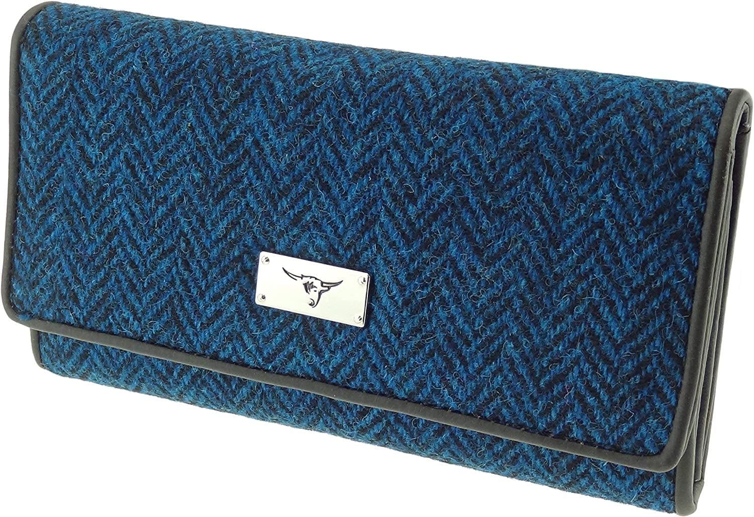 Ladies Authentic Harris Tweed Purse in Deep Blue Herringbone  with ID Window