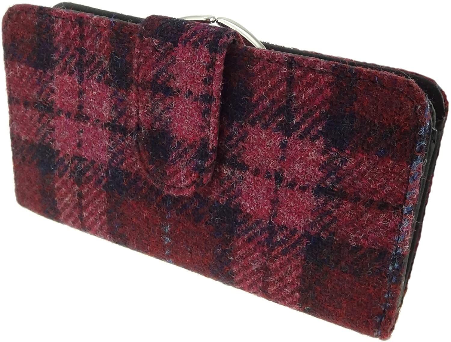 Ladies Authentic Harris Tweed Raspberry Check Long Clasp Purse