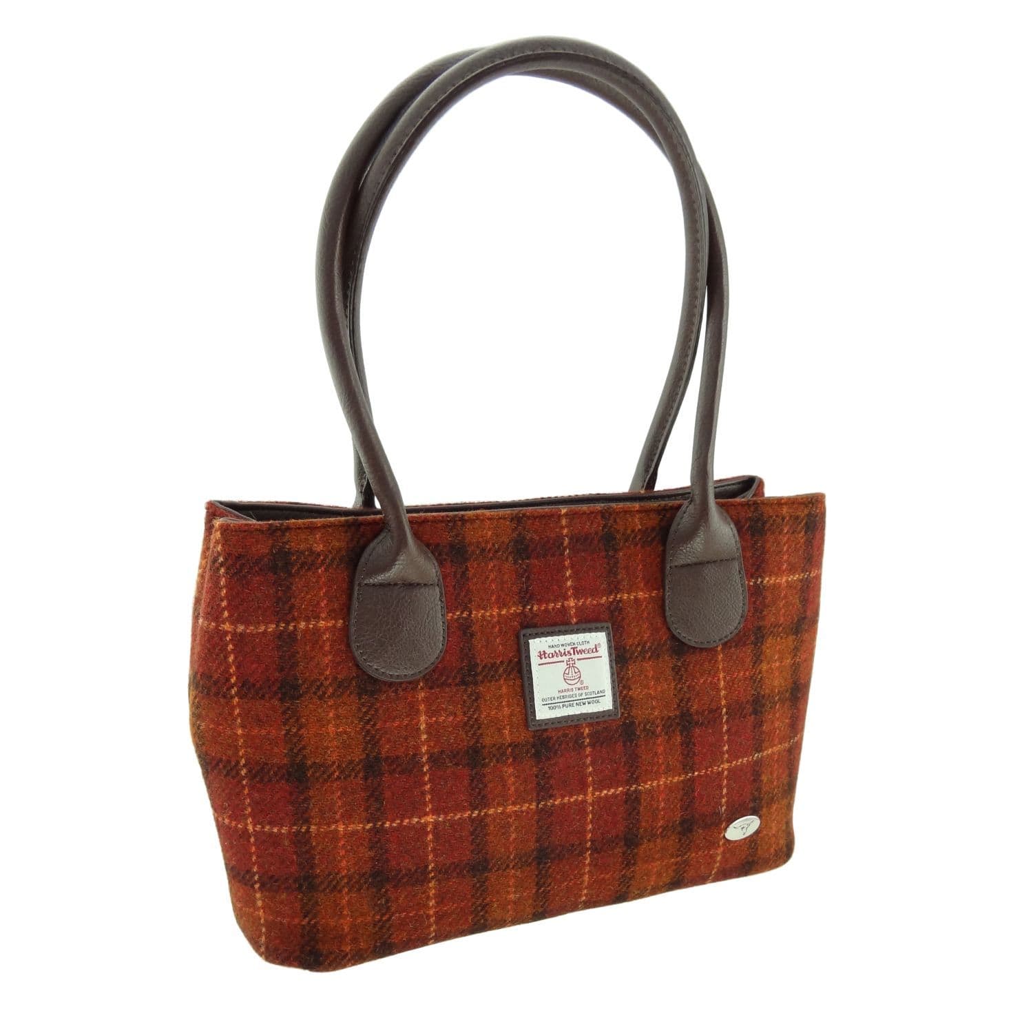 Ladies Authentic Harris Tweed Rust Orange Check Classic Handbag