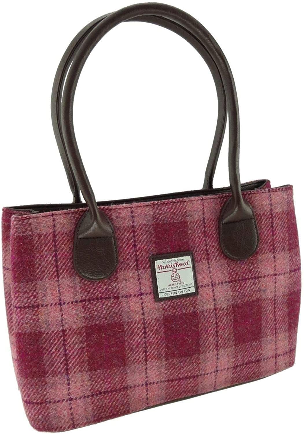 Ladies Authentic Harris Tweed Salmon Pink Check Classic Handbag