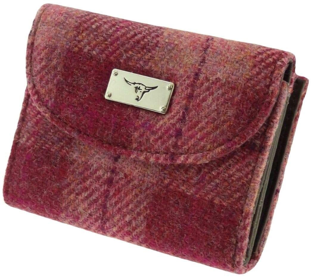 Ladies Authentic Harris Tweed Salmon Pink Check Short Purse