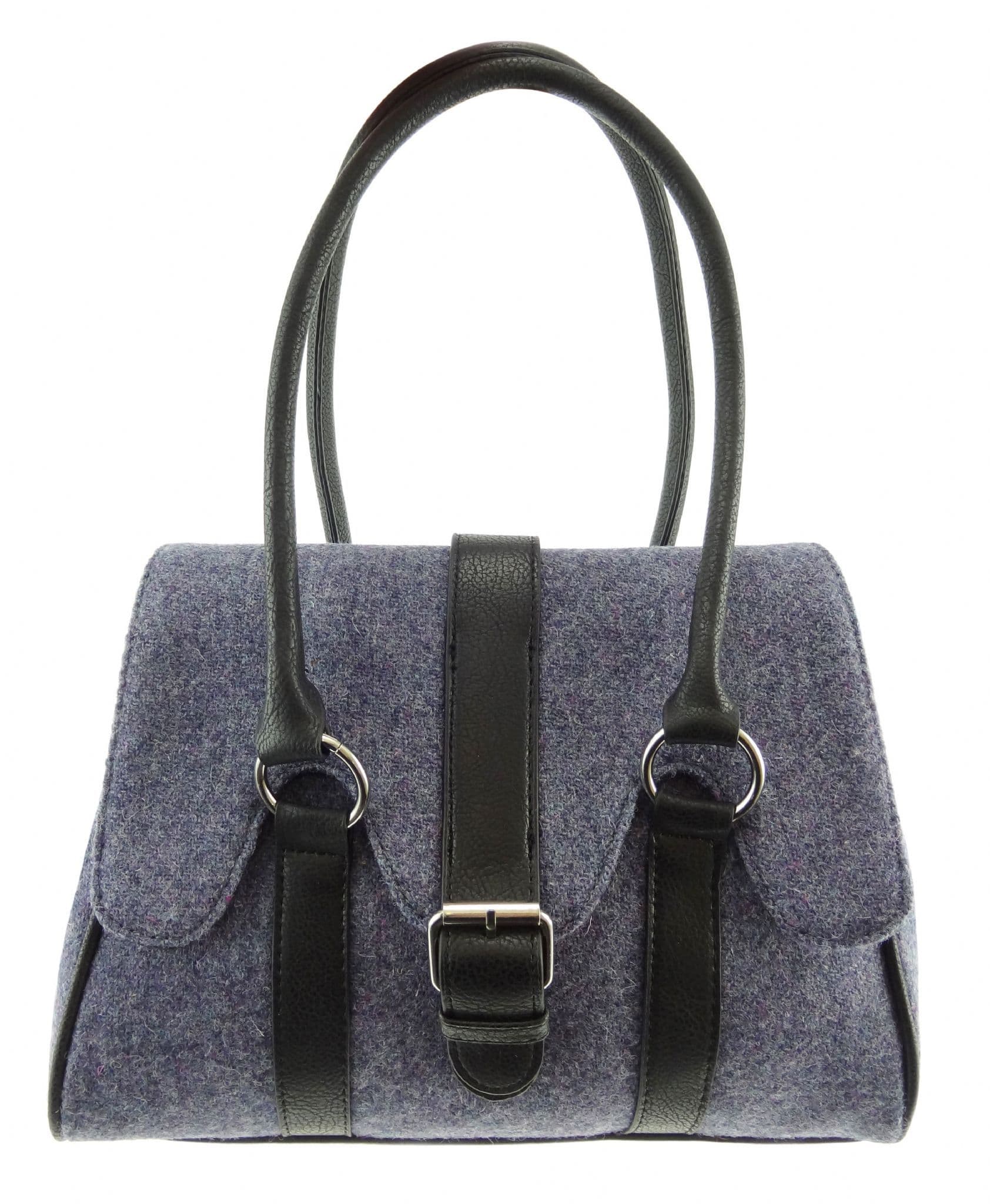 Ladies Authentic Harris Tweed Scallop Bag Plain Grey/Purple