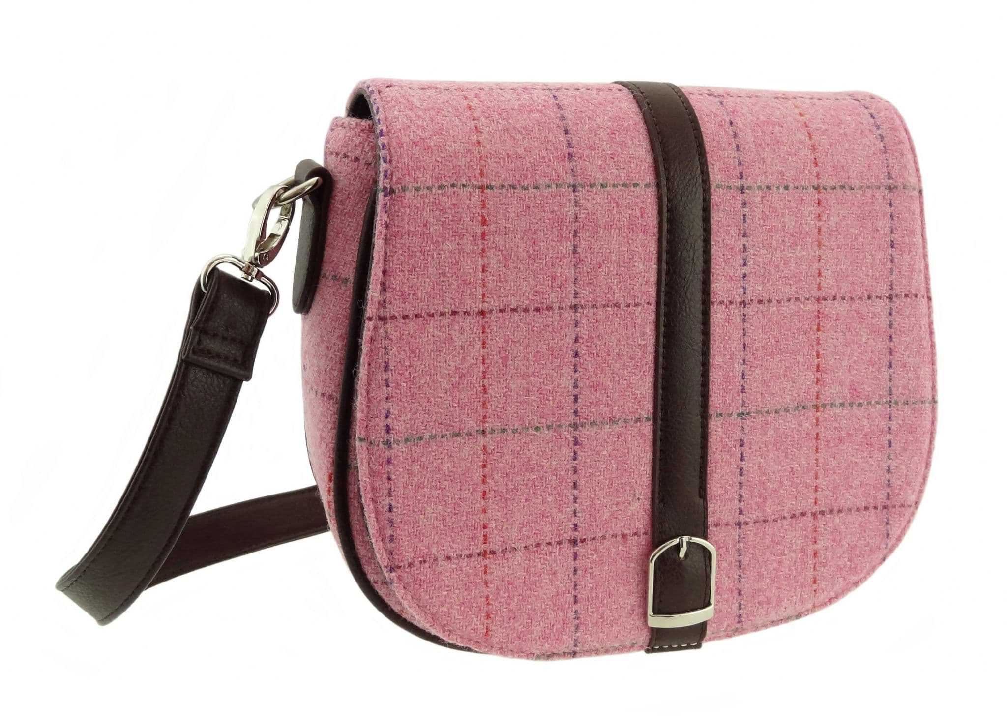 Ladies Authentic Harris Tweed Shoulder Bag Bright Pink With Overcheck
