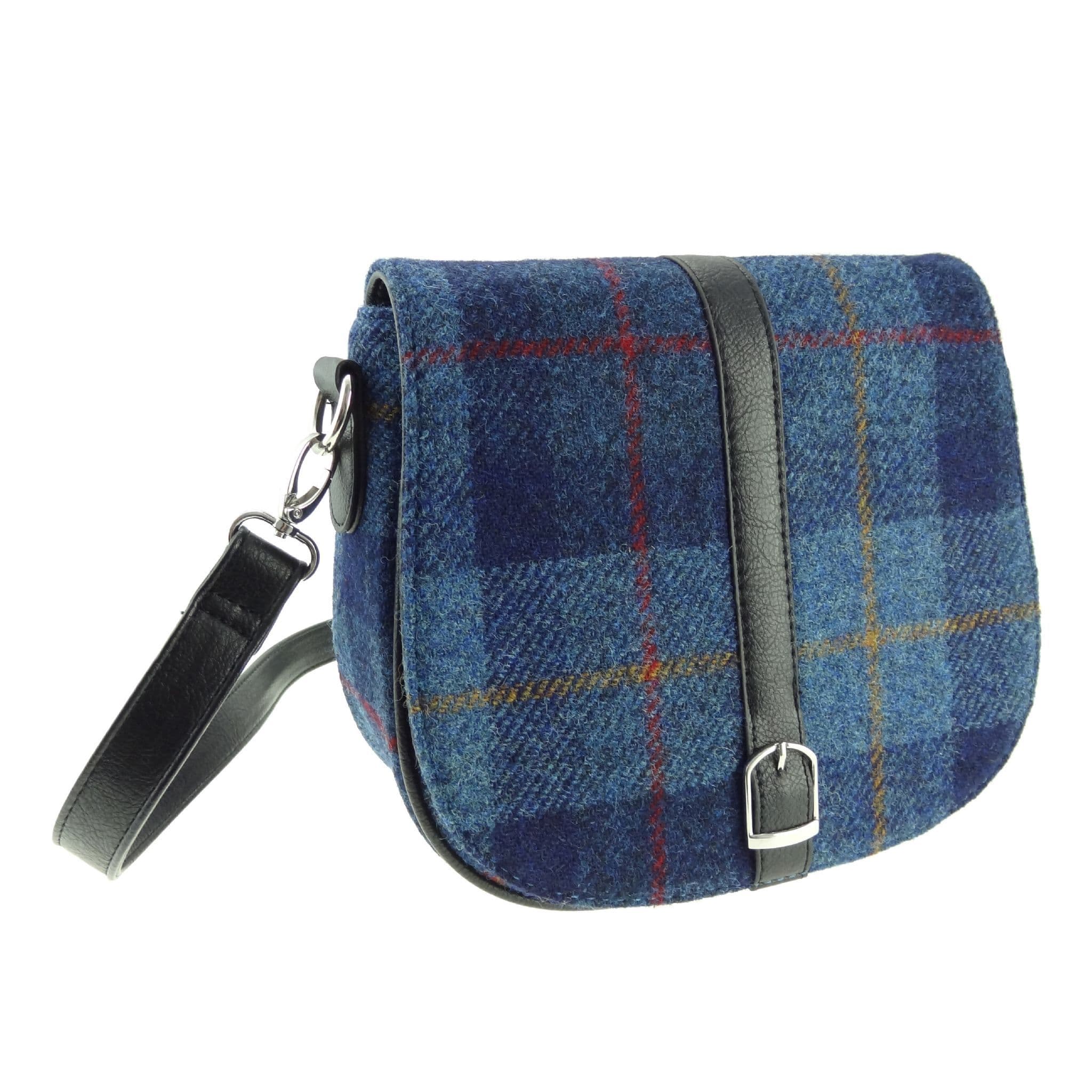 Ladies Authentic Harris Tweed Shoulder Bag Dark Blue Tartan