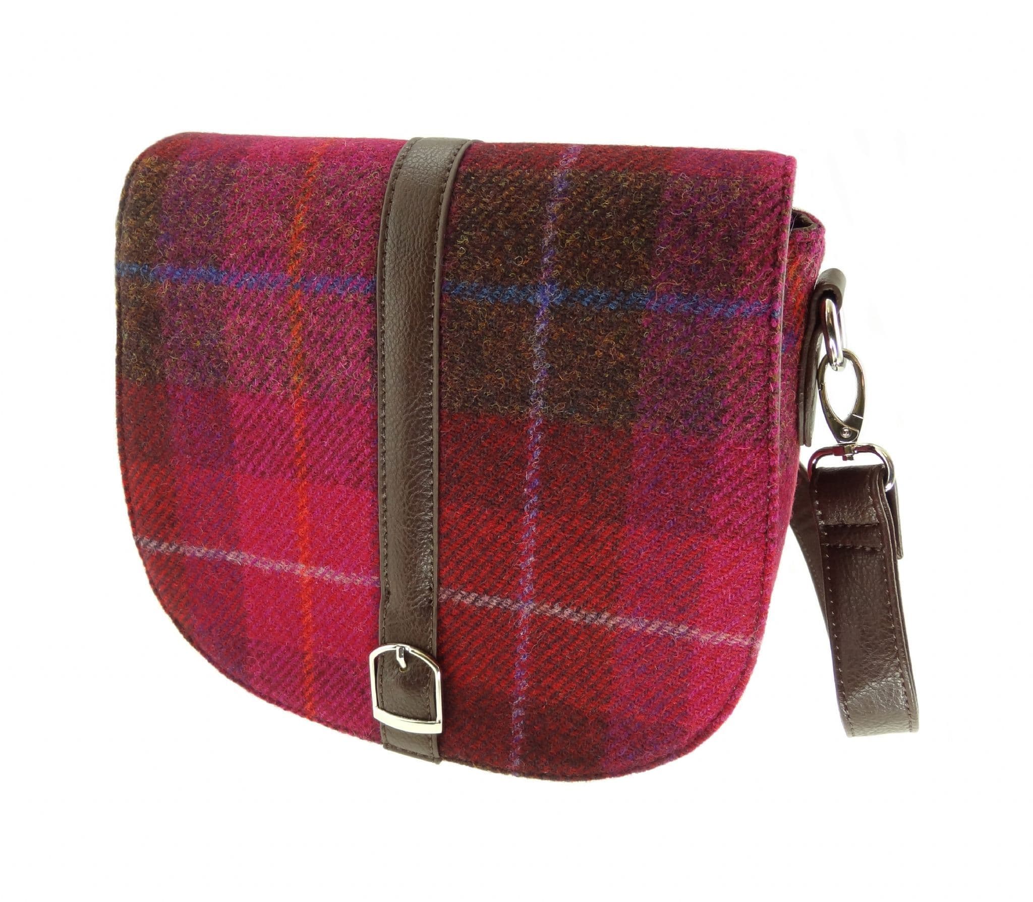 Ladies Authentic Harris Tweed Shoulder Bag Deep Pink Tartan