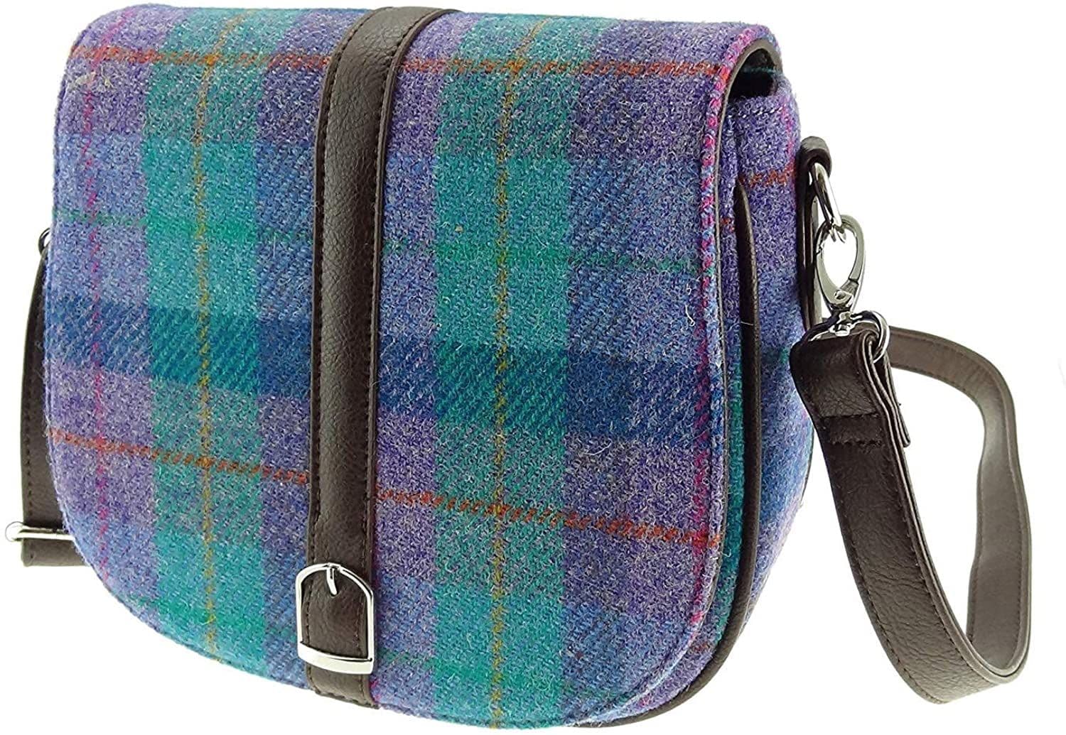 Ladies Authentic Harris Tweed Shoulder Bag Green & Purple Check