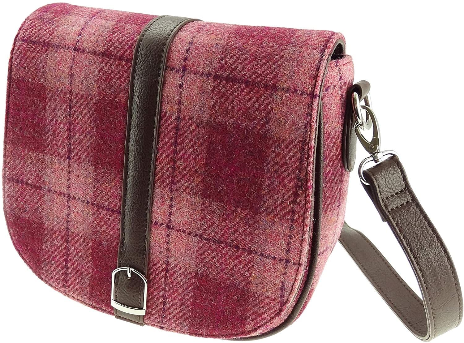 Ladies Authentic Harris Tweed Shoulder Bag Salmon Pink Check
