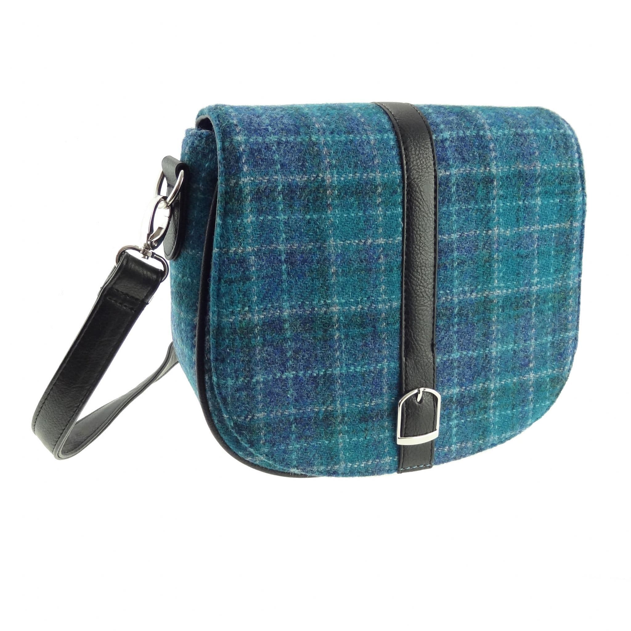 Ladies Authentic Harris Tweed Shoulder Bag Sea Blue Check