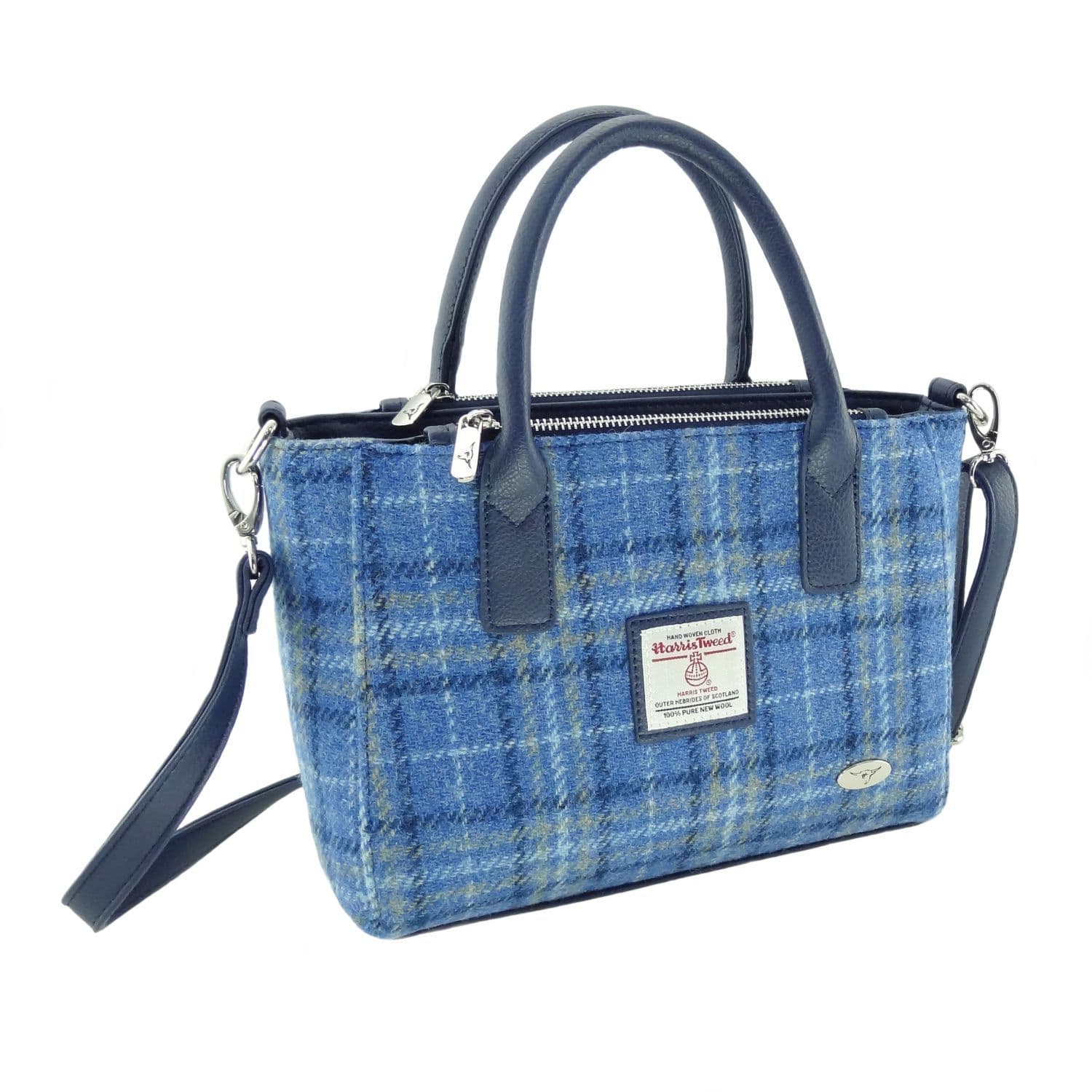 Ladies Authentic Harris Tweed Small Blue Check Tote Bag
