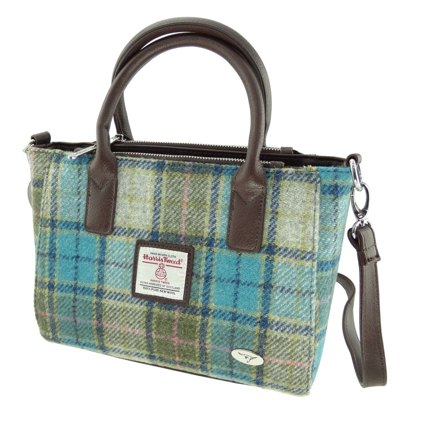 Ladies Authentic Harris Tweed Small Light Blue Check Tote Bag