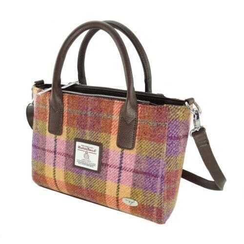 Ladies Authentic Harris Tweed Small Peach Overcheck Tote Bag