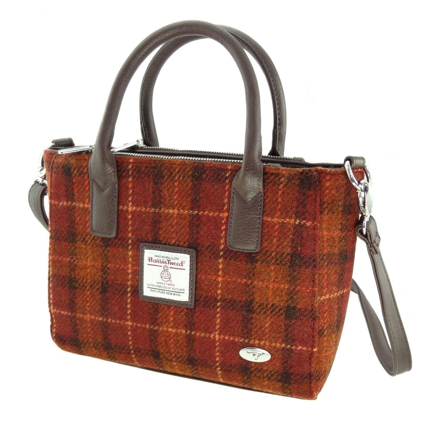 Ladies Authentic Harris Tweed Small Rust Orange Check Tote Bag