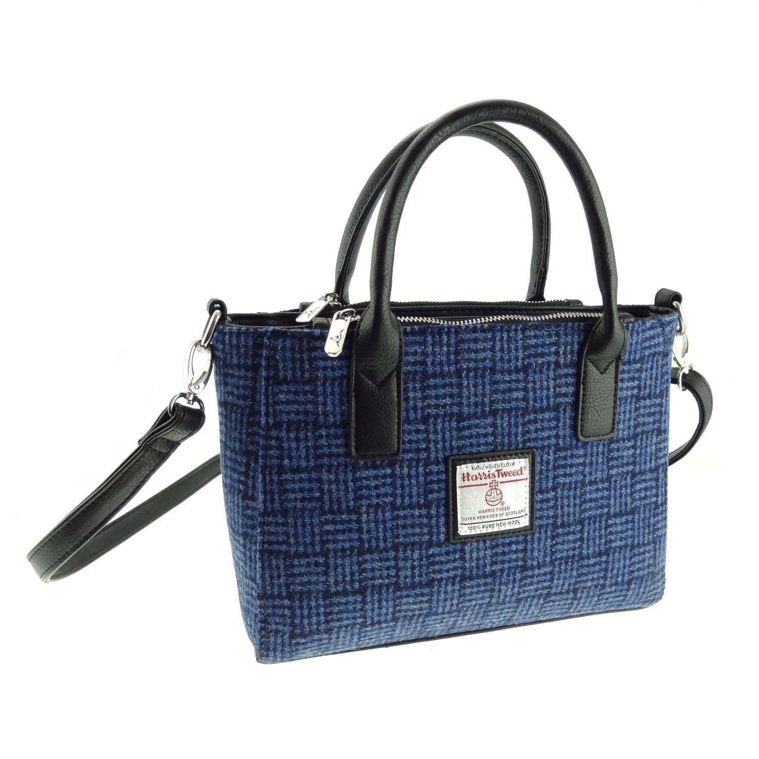 Ladies Authentic Harris Tweed Small Tote Bag Blue Basket Weave
