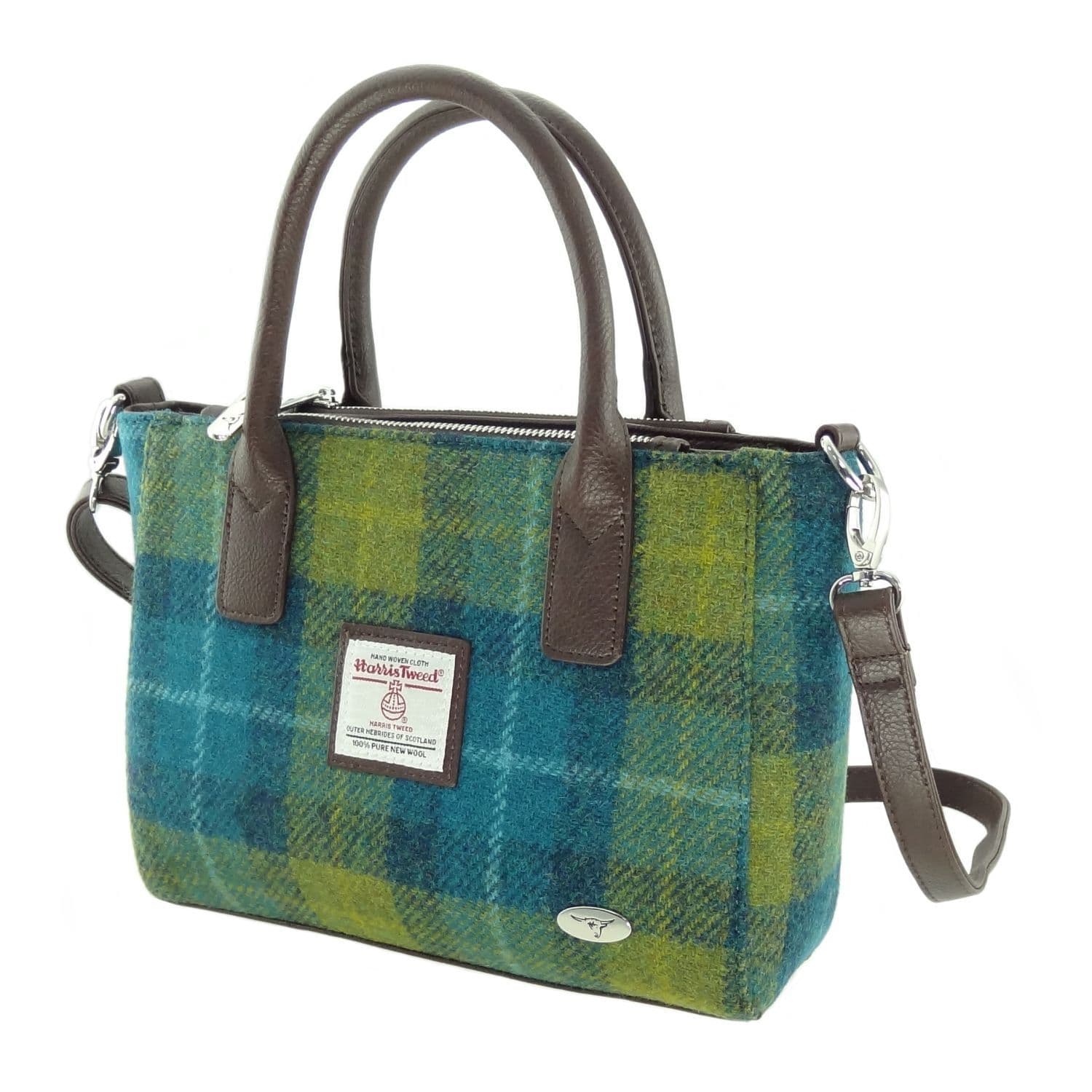 Ladies Authentic Harris Tweed Small Tote Bag Blue Check