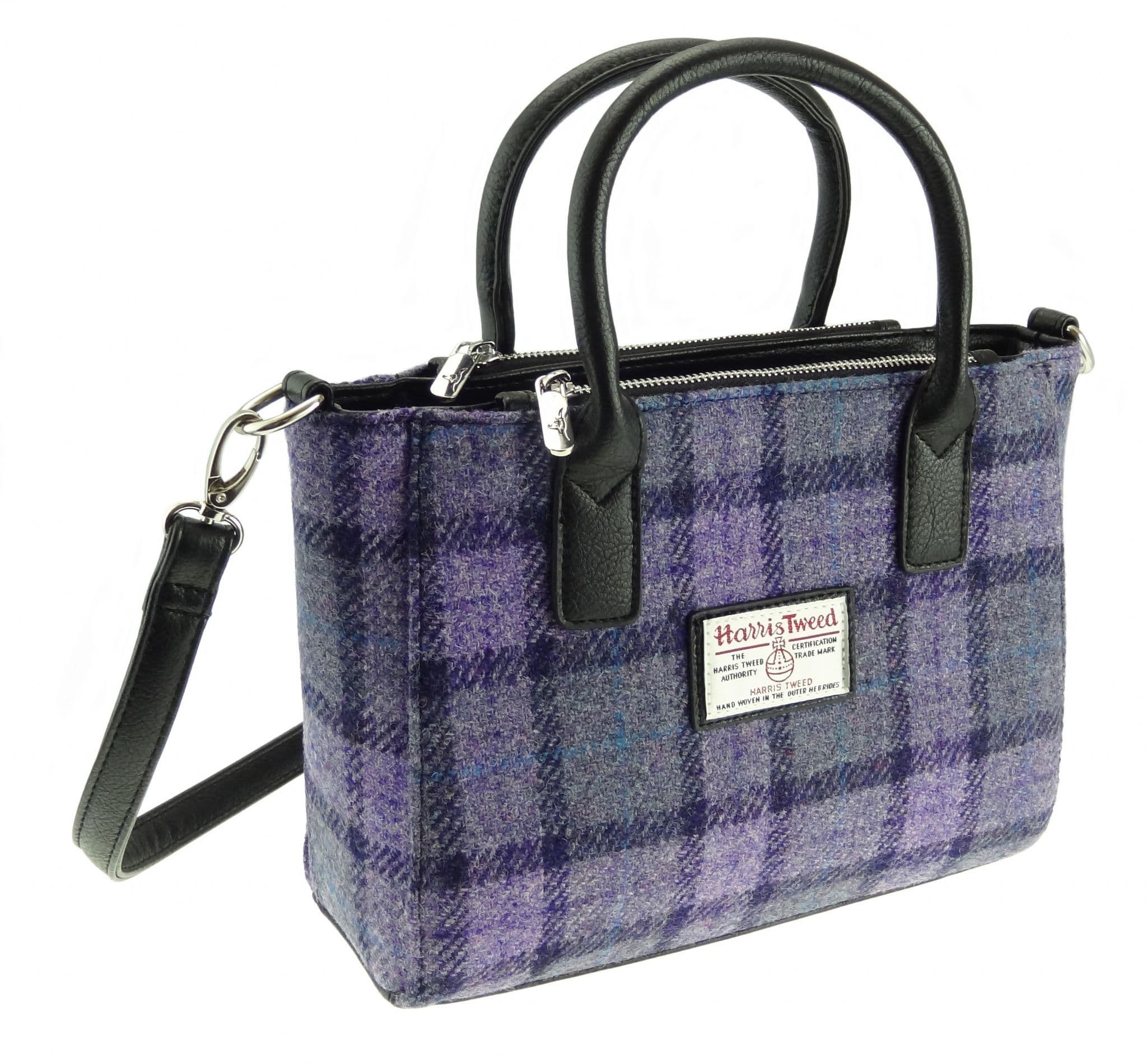 Ladies Authentic Harris Tweed Small Tote Bag Bold Purple Check