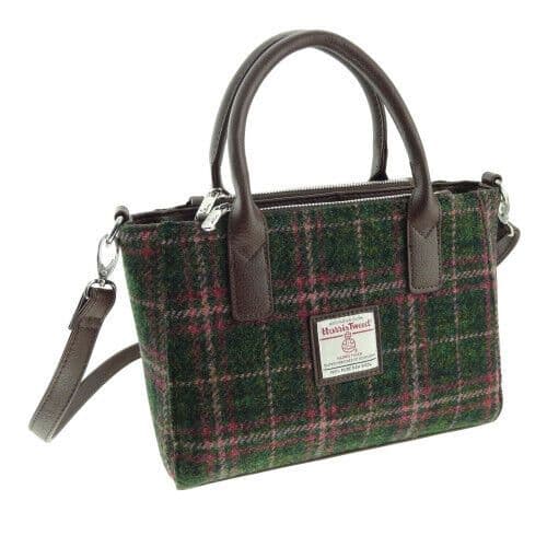Ladies Authentic Harris Tweed Small Tote Bag Dark Green Plum
