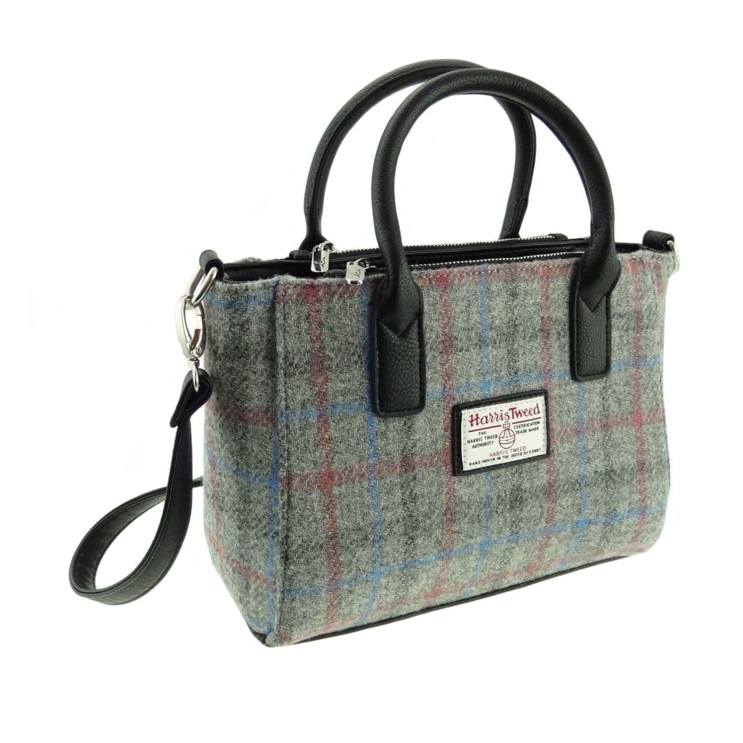 Ladies Authentic Harris Tweed Small Tote Bag Light Grey Check