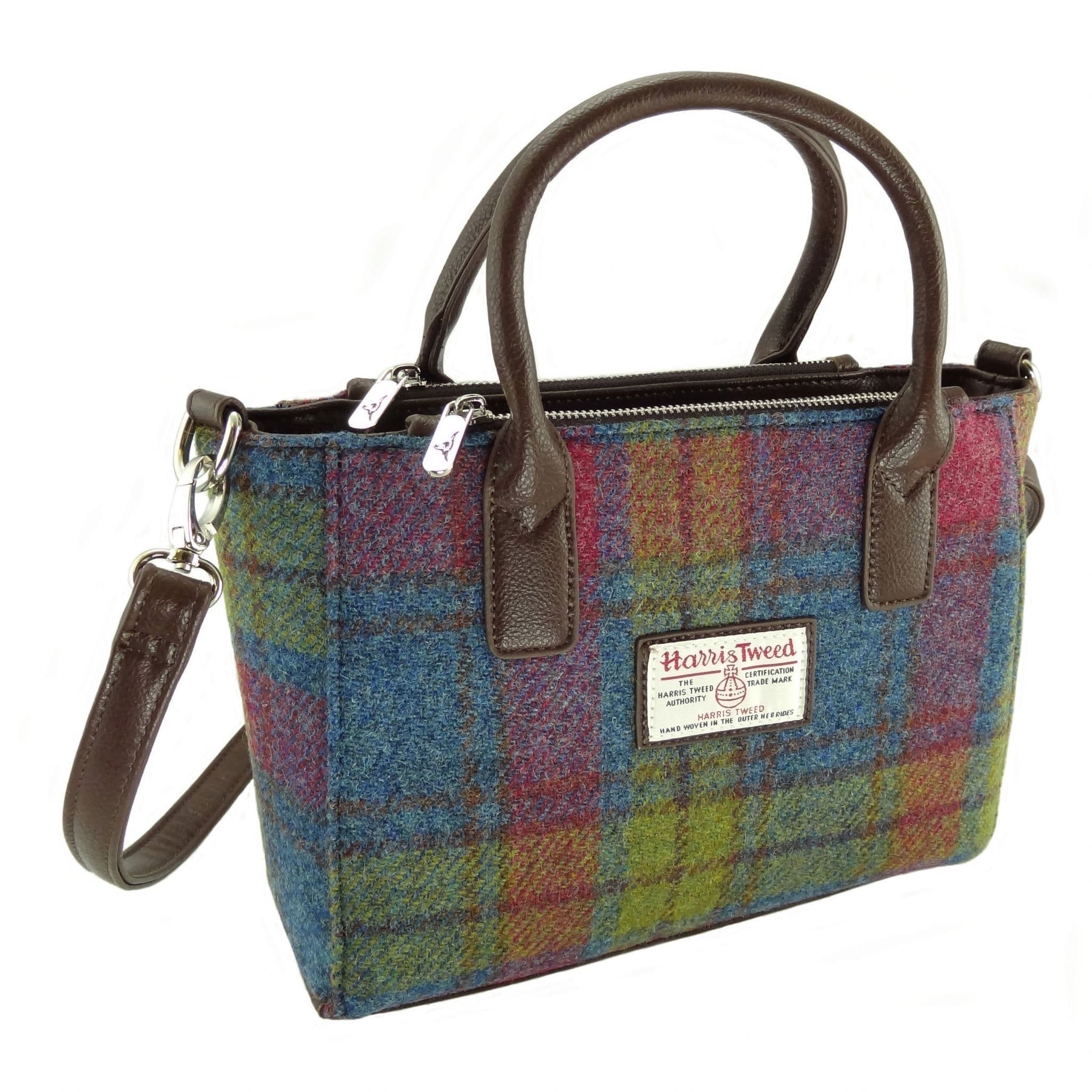 Ladies Authentic Harris Tweed Small Tote Bag Multi Colour Tartan