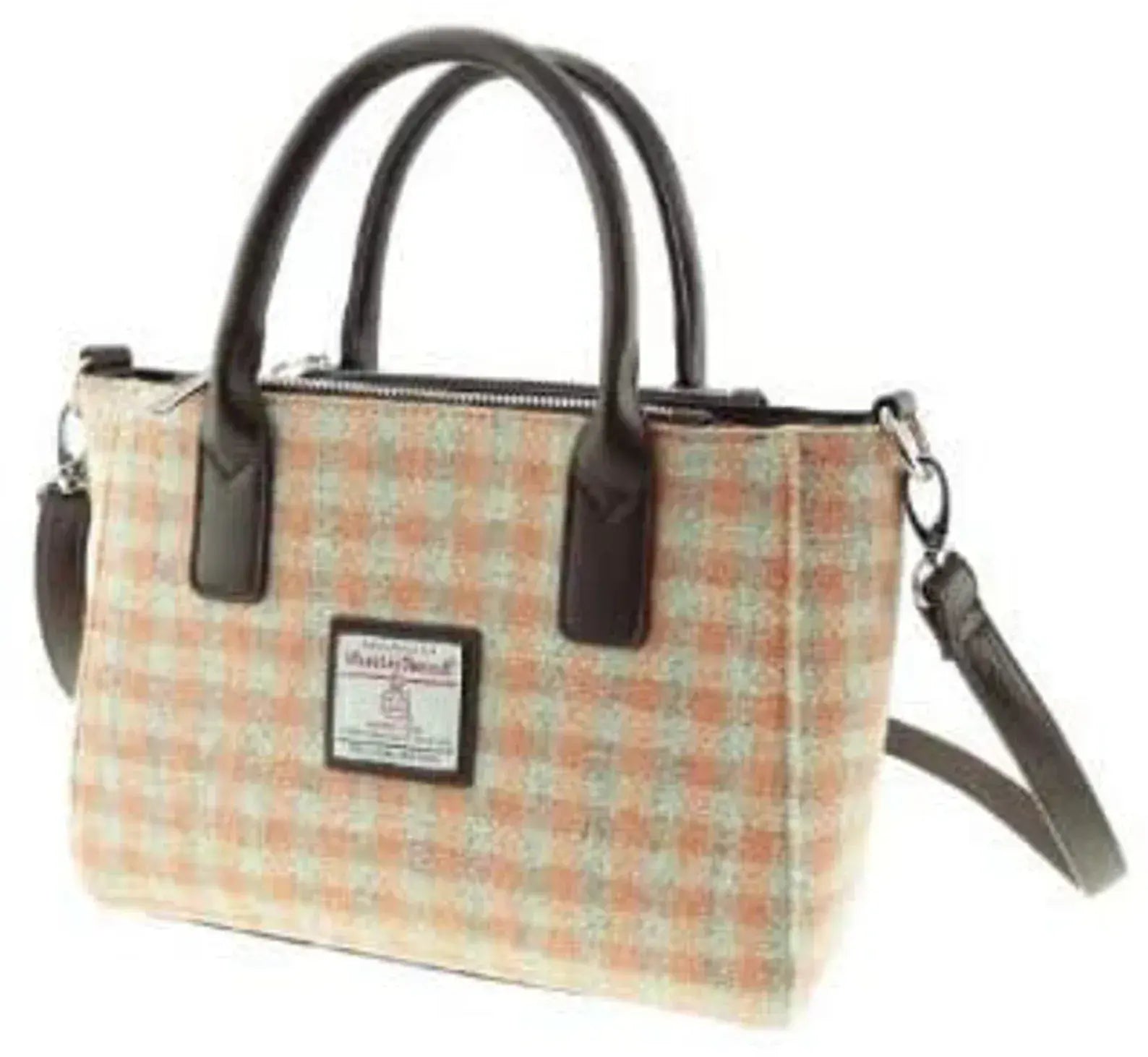Ladies Authentic Harris Tweed Small Tote Bag Orange Check