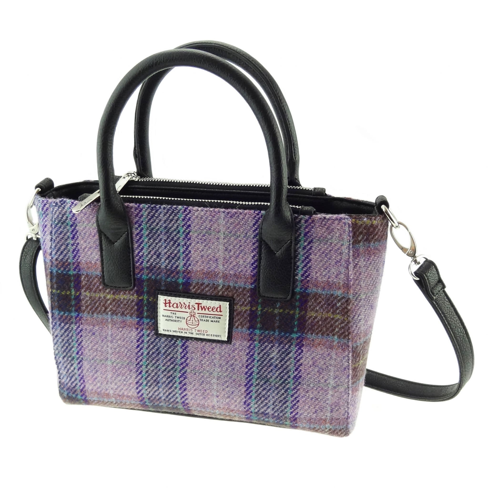 Ladies Authentic Harris Tweed Small Tote Bag Pink/Lilac Check