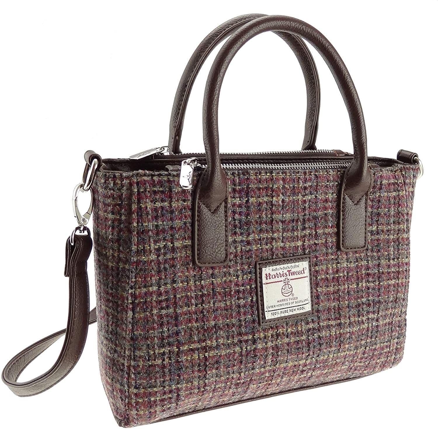 Ladies Authentic Harris Tweed Small Tote Bag Purple Multi Colour Weave
