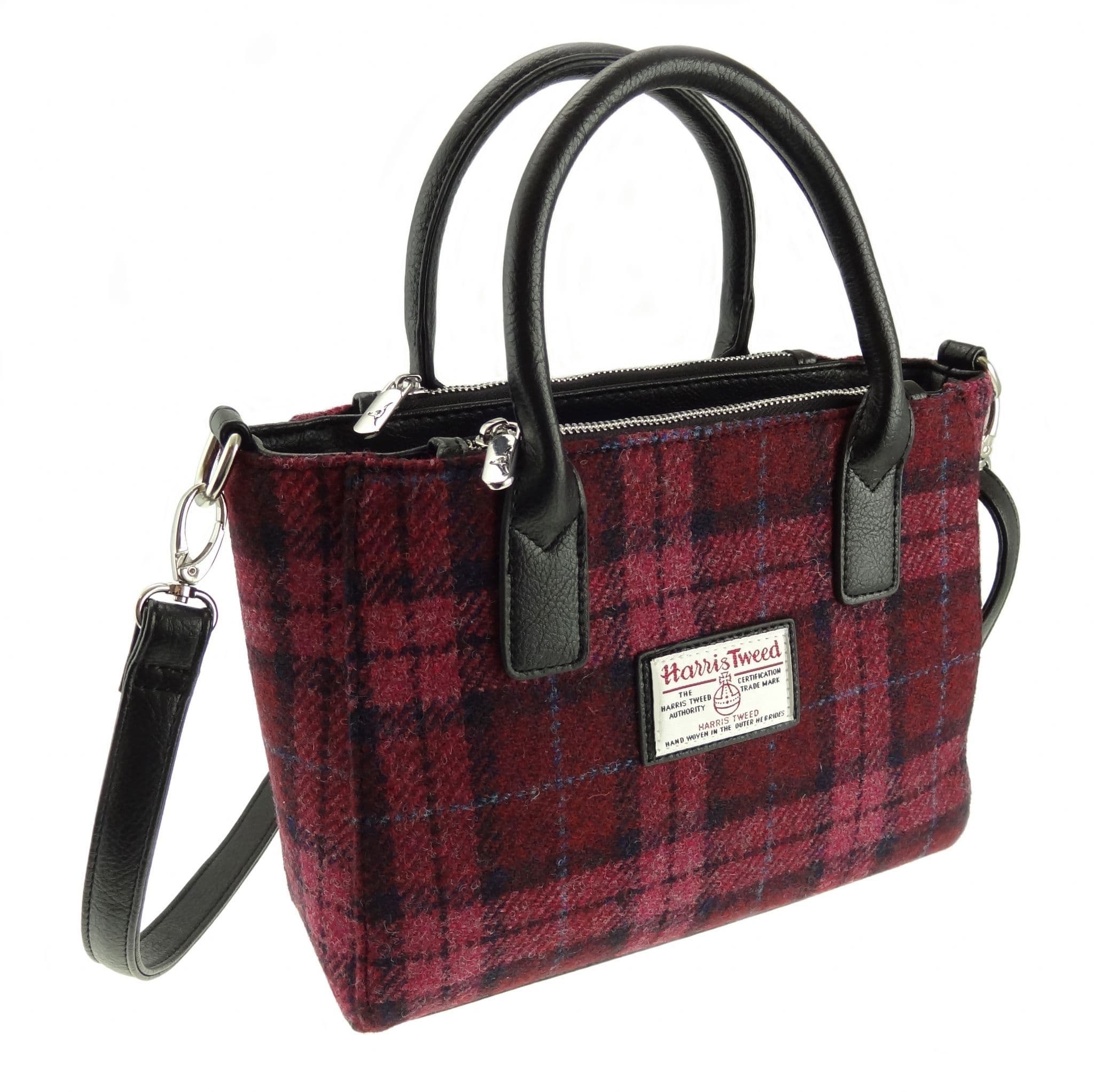 Ladies Authentic Harris Tweed Small Tote Bag Raspberry Check